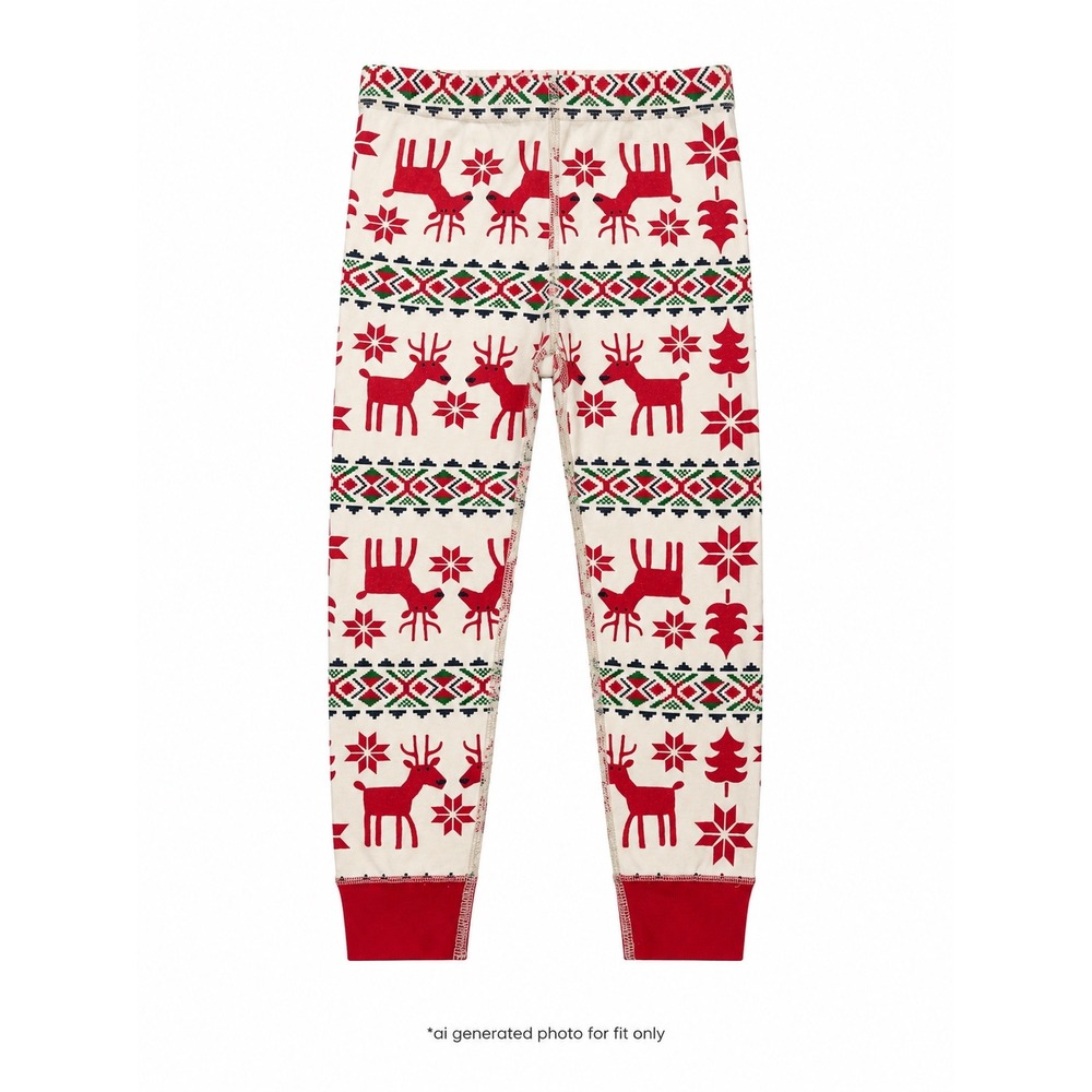 Hanna Andersson Organic Cotton Fair Isle Reindeer Pajama Pants Kids 4 Ivory Red
